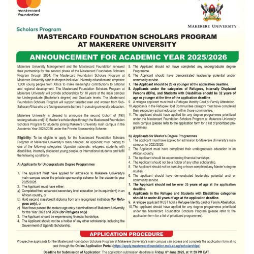 Scholarships for Masters Programmes 2025/2026